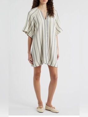 FRNCH Noronha Stripe Organic Cotton Gauze Shirtdress size small